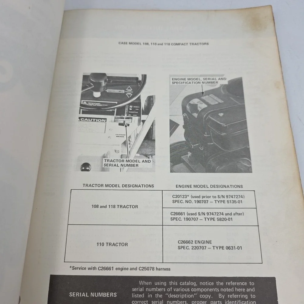 CASE MODEL 108 110 118 COMPACT TRACTOR PARTS BOOK MANUAL CATALOG C1274